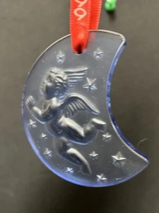 Lalique Francia 1999 Firmado Azul Media Luna Ángel Estrellas Adorno de Vidrio NUEVO - Imagen 1 de 6