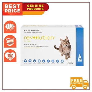 REVOLUTION (SELAMECTIN) 3 Pipettes for Cat 2.6 To 7.5 Kg Blue Pack - Picture 1 of 2