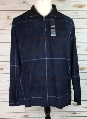 Camisa Northcrest Para Hombres Grande Poli Suave Polar Azul Marino Cuadros 1/4 Cremallera Manga Larga NUEVA  Foto 1 de 4