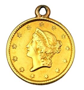 1849 $1 LIBERTY HEAD DOLLAR 90% GOLD US COLLECTIBLE COIN PENDANT 14K YELLOW GOLD