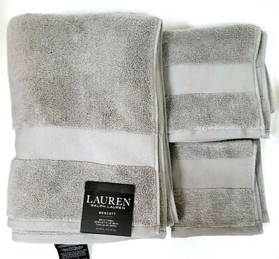 NUEVO JUEGO DE 3 PIEZAS RALPH LAUREN WESCOTT CAPA GRIS, GRIS BAÑO, MANO Y LAVADO PAÑO TOALLA Foto 1 de 4