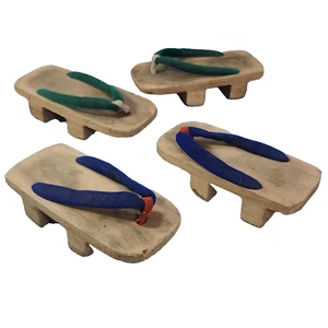 Sandalias japonesas de madera Geta geisha decoración asiática 2 pares azul verde 6" réplica de colección - Imagen 1 de 16