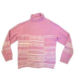 Vintage Sag Harbor rosa weiß Strick Rollkragen Herzen geometrisch Pullover Gr. XL - Bild 1 von 7