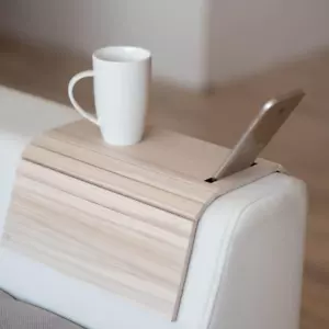 Sofa Arm Tray Table Couch Bedside Wood Coaster Coffee Cup Foldable Armrest Caddy - Picture 1 of 12