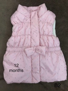 Osh Kosh Baby Girl Pink Polka Dot Bow Puffer Vest Outerwear 12M - Picture 1 of 2