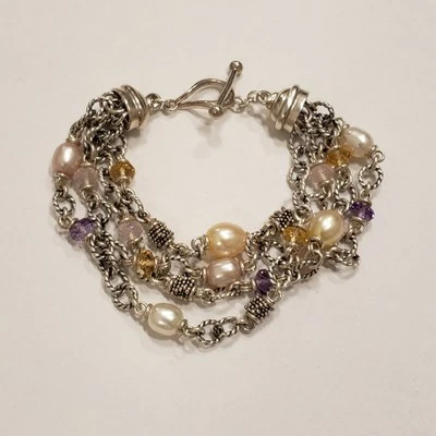 Michael Dawkins Sterling Silver Multi-Strand Multi-Stone Bracelet 7.5" - Image 1 of 4