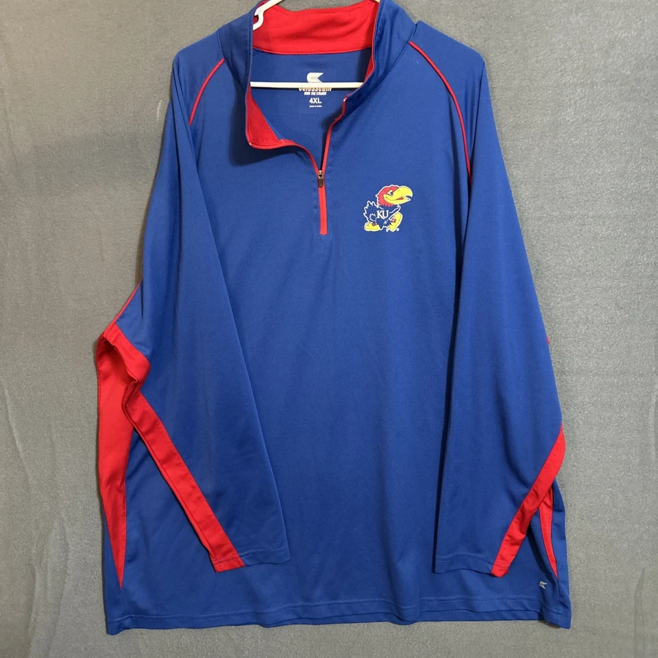 Kansas Jay Hawks Colosseum Red and Blue 1/4 Zip Performance Pullover Size 4 XL - Image 1 of 4