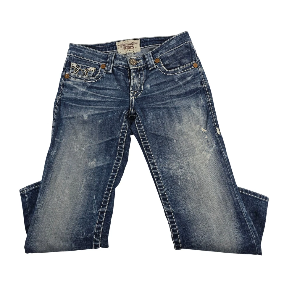 Pantalones de mezclilla Big Star Liv para mujer azules desgastados lavado medio pierna recta talla 27 Foto 1 de 4