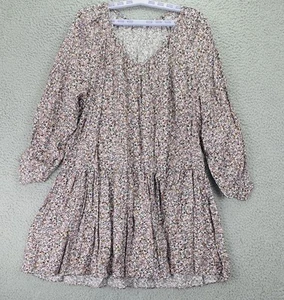 H&M Womens Boho Floral Dress M Pink Blue V-Neck Western Loose Airy Casual - Picture 1 of 18