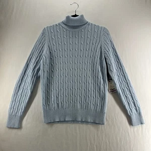 St. Johns Bay Turtleneck Sweater Size PL Cable Knit Pullover Stretch Skyway Blue - Picture 1 of 12