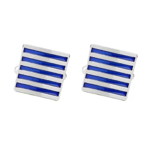 1 Paar Silber Blau Streifen Business French Stil Hemd Ärmel Nagel Manschettenknöpfe - Bild 1 von 11