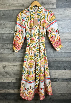 Vestido Camisa Boden Midi Talla 8 Pequeño Multi Clara Ornamental Floral Mangas Abullonadas Foto 1 de 4