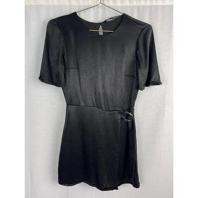 Mameluco envolvente Zara para mujer pequeño negro satinado salir fiesta fiesta fecha noche Foto 1 de 4