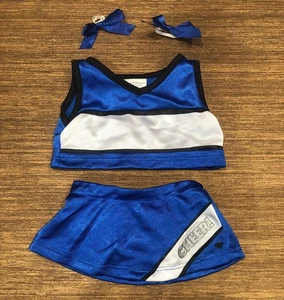 Conjunto de animadora Build A Bear azul blanco uniforme deportivo camisa de peluche falda lazos - Imagen 1 de 7