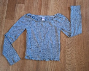 Girls Justice Gray Long Sleeve Off The Shoulder Stretchy Elastic Top Shirt Sz 6 - Picture 1 of 7