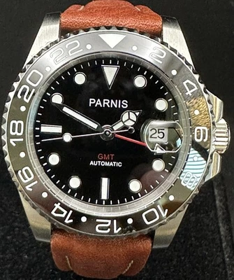 43mm PARNIS black dial Sapphire glass Ceramic bezel Top GMT Automatic Mens Watch - Image 1 of 4