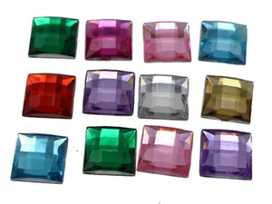 100 piezas gemas de estrás cuadradas facetadas con respaldo plano acrílico 12X12 mm sin agujero cabujón - Imagen 1 de 16