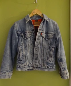 Vintage 80er Levi's Denim Trucker Jacke Flanellfutter Herren XS Jungen Größe 16 - Bild 1 von 11