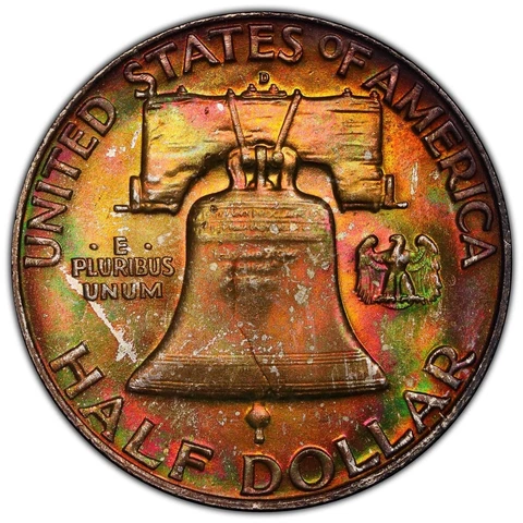 Rainbow 🌈 Toned 1958-D Franklin Half Dollar PCGS MS66 Monster Toned Reverse Cover
