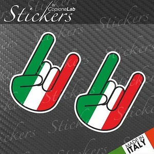 2 adesivi auto moto JDM sticker bomb Rocker hand Corna Italia flag small - Foto 1 di 1