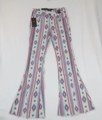 NUEVO Pantalones Lucky & Blessed L&B Bellbottom para mujer 4 estampado azteca tiro medio acampanado Foto 1 de 4