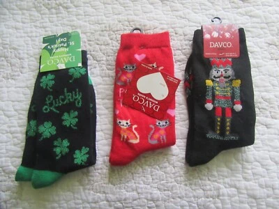 Calcetines Davco Holiday, Mujer 9-11, Navidad, San Valentín, Día de San Patricio, 3 pares Foto 1 de 2
