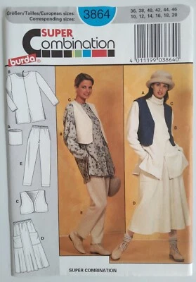 BURDA #3864 MISSES SIZES 10-12-14-16-18-20 TOP COWL VEST SKIRT PANTS PATTERN UC - Image 1 of 2