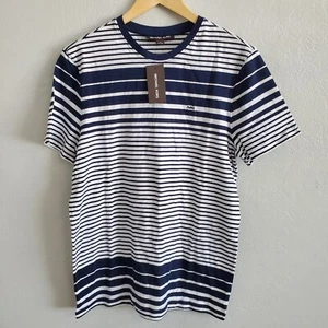 Michael Kors Mens White Navy Blue Striped Cotton Tshirt Shirt Size Small - Picture 1 of 1