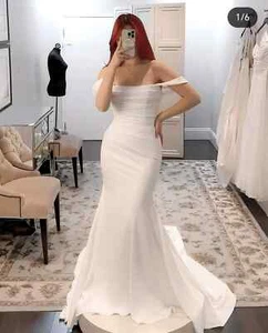 Shirred Wedding Dress Strapless Short Sleeve Mermaid For Women Long train - Picture 1 of 5