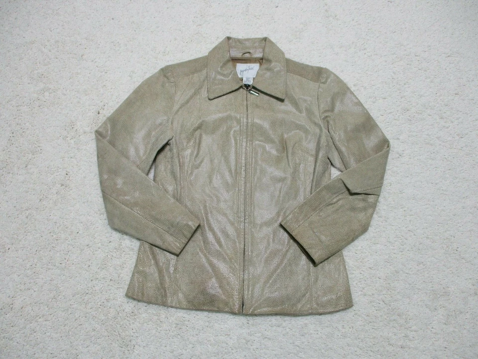 Jacqueline Ferrar кожаная куртка маленький бежевый зеленый подлинный змея пальто молнии женщин - Изображение 1 из 4