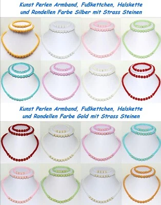 1 x Kunst Perlen Armband,Fußkettchen,Halskette 17-60cm Silber,Gold-Rondellen Neu - Bild 1 von 4