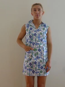 Vintage NWOT 60s 2XS womens 12 years girls cotton mini shirt dress blue pockets - Bild 1 von 10