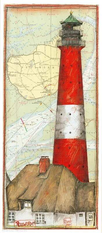 Kunstdruck - Leuchtturm "PELLWORM" - von OLE WEST - (266) - Bild 1 von 1