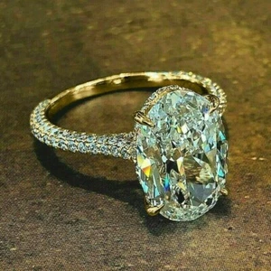 3,00 ct ovaler echter Moissanit versteckter Halo-Verlobungsring 14 K Gelbgold... - Bild 1 von 3
