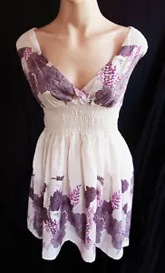 100% Cotton Floral Strappy summer beach MINI dress elasticated UK size 12-14 new - Picture 1 of 4