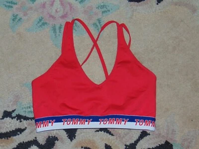 Tommy Hilfiger Sports Bra Cross Back Blue Red Logo Strappy Classic Y2K Womens S — 第 1/3 张图片
