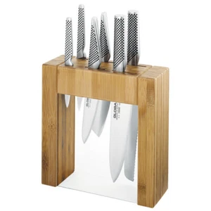 7pc Global Ikasu Stainless Steel Knives Kitchen Knife Set w/Bamboo Storage Block - Picture 1 of 2