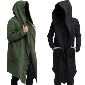 Mens Coat Outwear Jacket Hoodie Long Cardigan Hooded Trench Cloak Cape Casual - Picture 1 of 7
