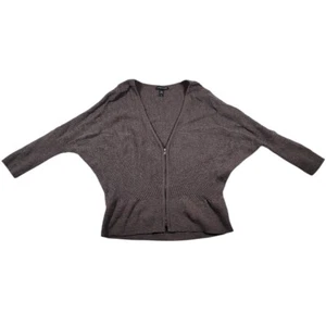 Eileen Fisher 100% Washable Wool Cardigan Sz S Brown Zip Ribbed Sleeves Batwing - Picture 1 of 6