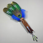 Hand Painted Green Turkey Feather Sacred Sage Smudge Fan w/ Wood Handle, SF111