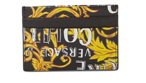 NEW W TAGS Versace Black Barocco Print 100% Leather Card Case - Picture 1 of 1