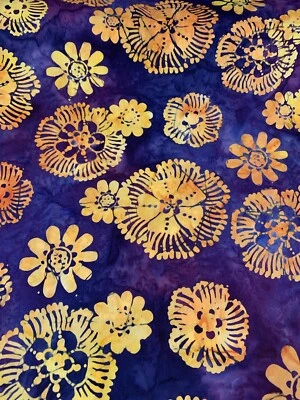 OOP Robert Kaufman Batik Fabric "Tango" Grape Yellow-Orange Flowers 2 Yards HTF - Image 1 of 4
