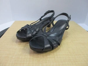 Nurture Sandals Womens 6M Black Open Toe Slingback Low Spool Heel Buckle - Picture 1 of 10