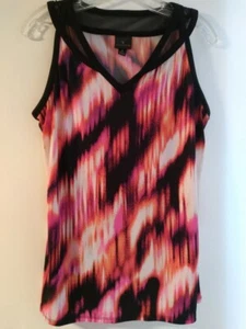 Women's Worthington Blouse Sleeveless Black Orange Pink White Sheer Accent Med - Picture 1 of 1