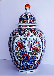 DELFT MULTICOLOR XL LIDDED VASE GINGER JAR POLYCHROME 17.7 INCHES HAND-PAINTED - Picture 1 of 7