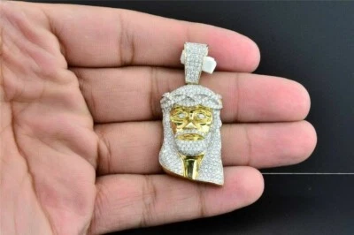 10K Yellow Gold Finish 2.40 ct Simulated Diamond Mini Jesus Face Piece Pendant - Image 1 of 4
