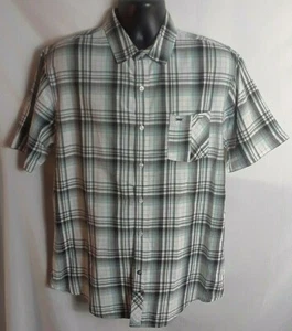 Split Mens Shirt L Multicolor Check Short Sleeve Button Up Pocket Cotton/Rayon - Picture 1 of 9