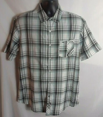 Split Mens Shirt L Multicolor Check Short Sleeve Button Up Pocket Cotton/Rayon - Image 1 of 4