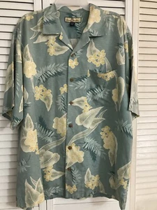 Tommy Bahama Mens Short Sleeve Button Down 100% Silk Floral Leaf Print Green M - Picture 1 of 8