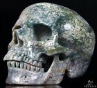 Énorme crâne en cristal sculpté agate mousse verte de 5,2 pouces, super réaliste